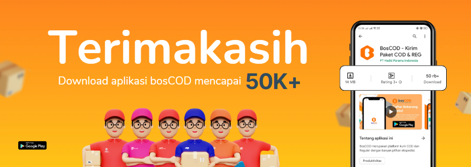 Aplikasi bosCOD telah mencapai 50rb+ Unduhan: Solusi Digital untuk Kemudahan Kirim Paket COD Ke seluruh Indonesia.