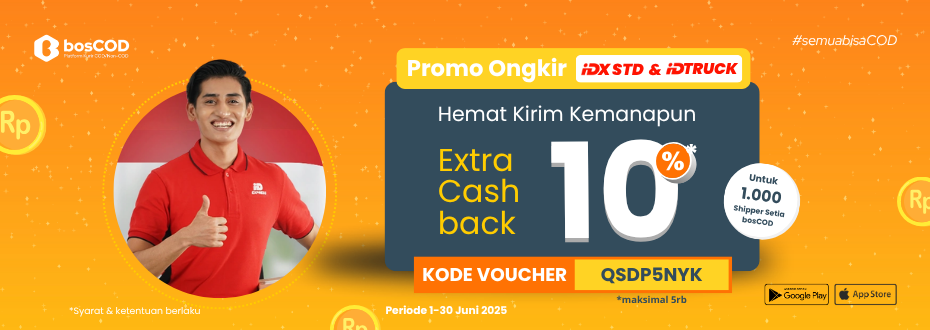 Extra Cashback 10% Khusus Pengiriman ID Express STD dan IDX TRUCK di bosCOD Juni 2026!